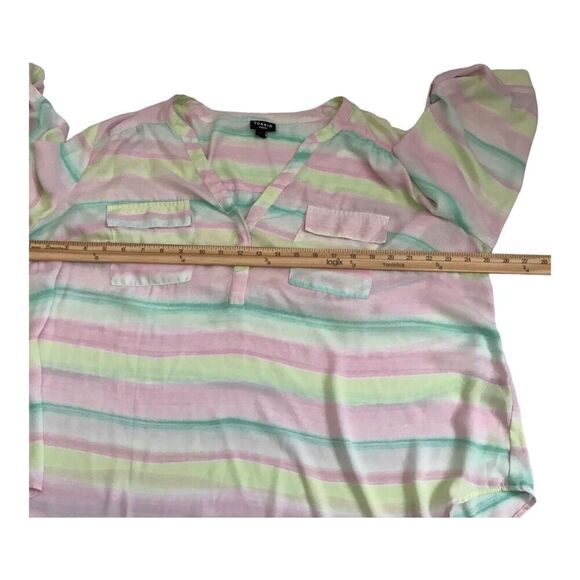 Torrid Harper Georgette Top Size 2 Pastel Stripe 3/4 Sleeve Roll Tab Sheer Tunic - Picture 11 of 13